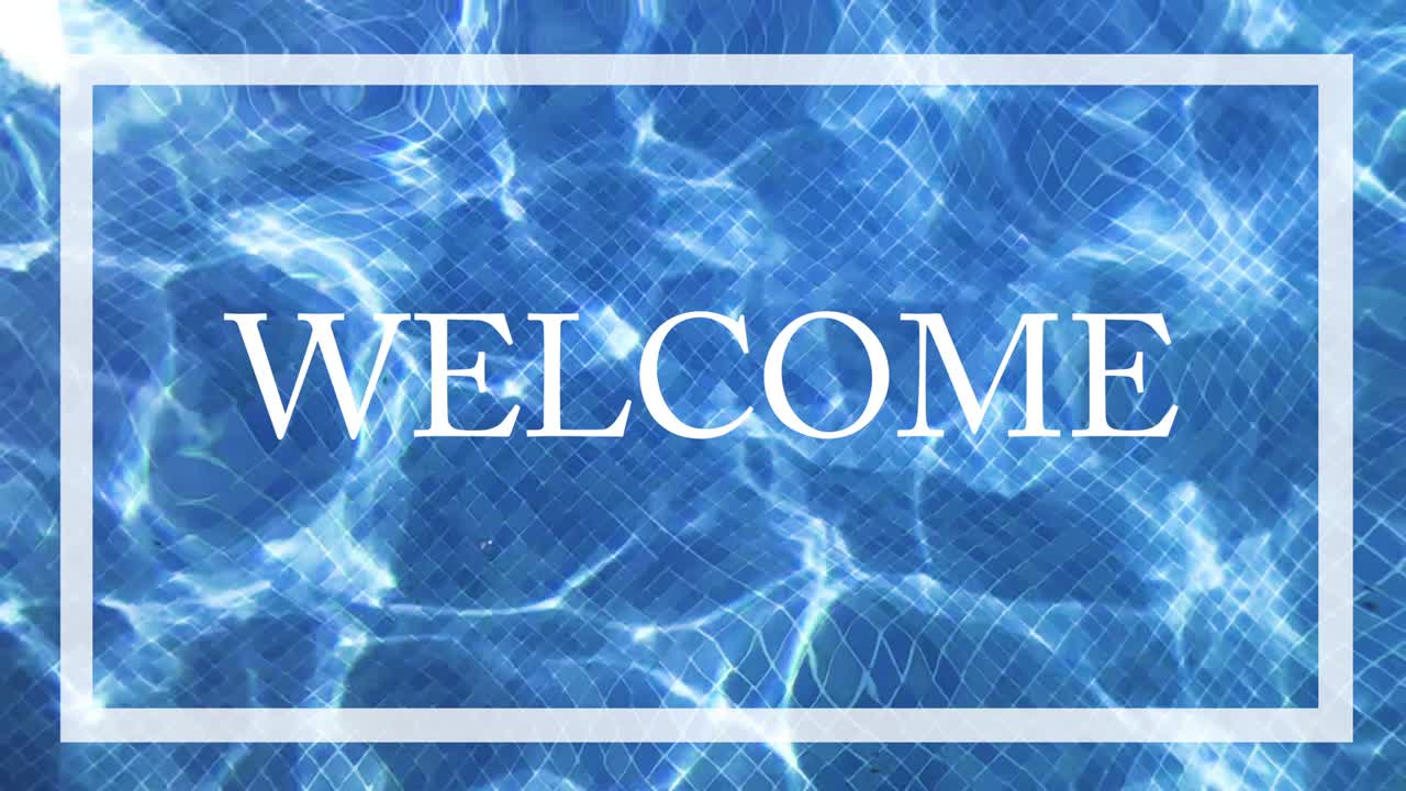 водяная волна в замедленном движении с текстом "welcome" на английском и испанском языках