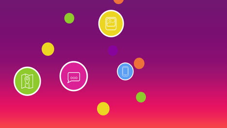 animación de iconos de medios sobre un fondo púrpura