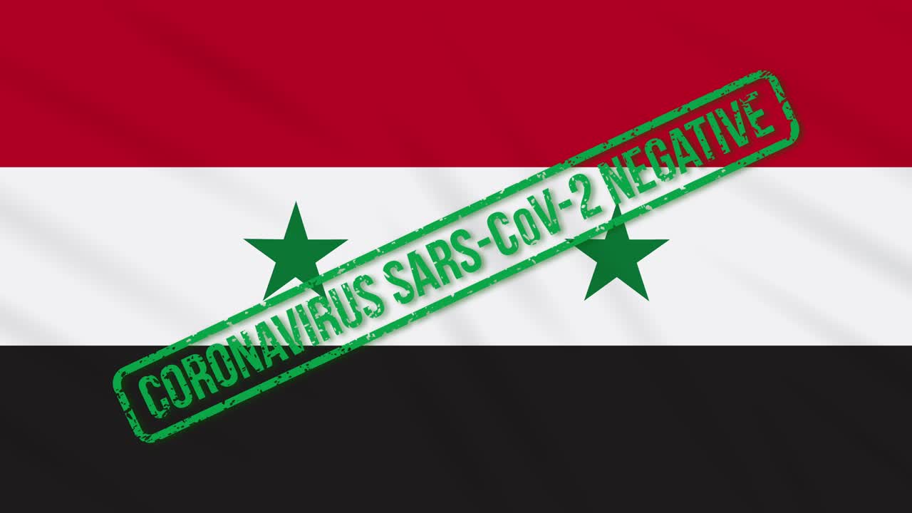 코로나 바이러스로부터의 자유의 녹색 스프를 가진 시리아 발이 흔들리고 있습니다.