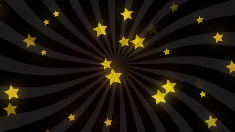 animation of stars over spinning stripes on black patterned background