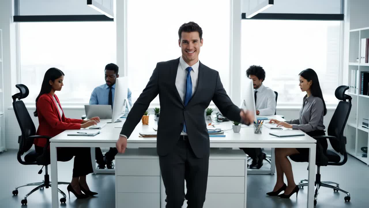 A team of business professionals working in a modern office