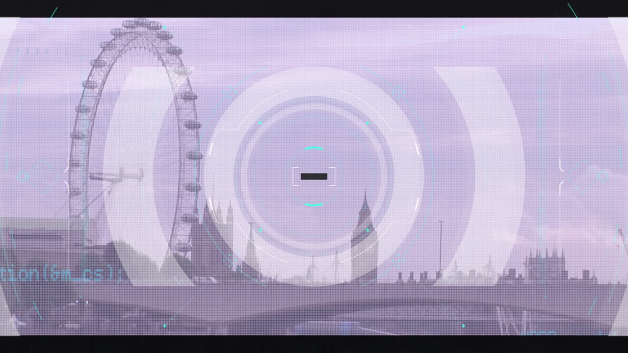 Animation of scope scanning and data processing over cityscape