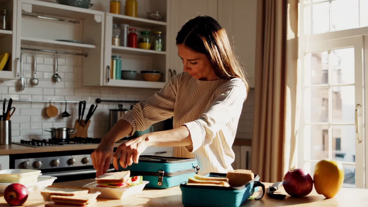 Woman Packing School Lunches