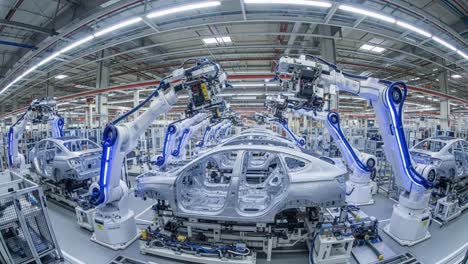 advanced automotive manufacturing: robotics in action inside a state-of-the-art assembly line showcasing high-tech automation and precision engineering