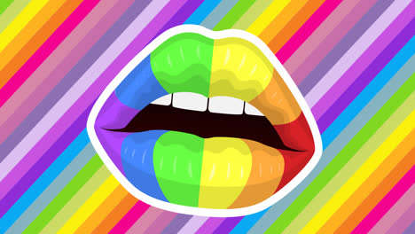 animación digital de iconos de labios de colores arco iris que flotan contra el fondo del arco iris