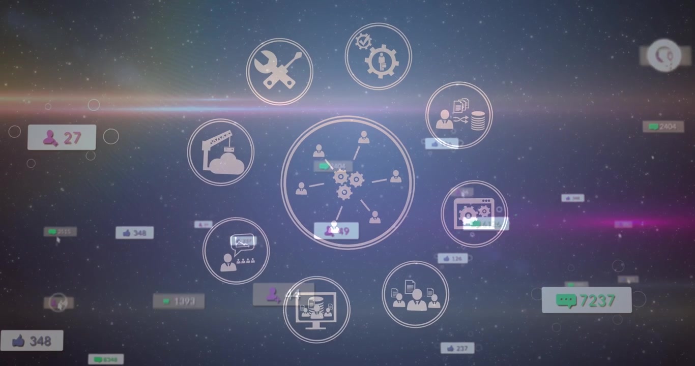 Animation of social media icons and numbers