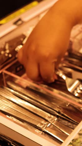 hand arranging cutlery in a drawer
