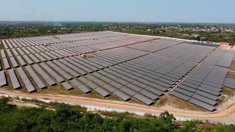 Super wide aerial overview of a solar power plant for utility supply