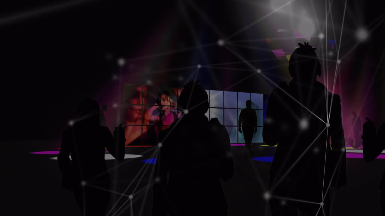animación de redes de conexiones sobre personas que bailan en el club