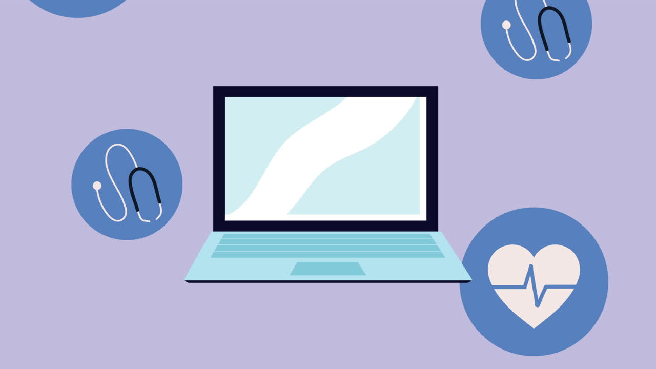 스테토스코프와 심장 박동 모니터가 있는 의료용 노트북