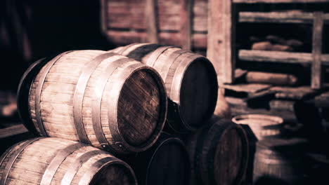 old wine barrels in a rustic cellar