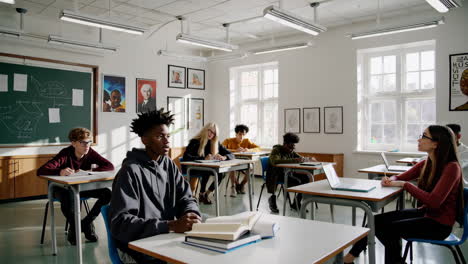 classroom with students and a teacher
