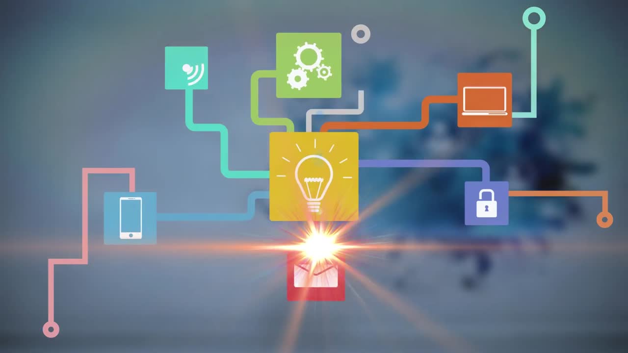 animación de puntos de luz sobre los iconos de los medios