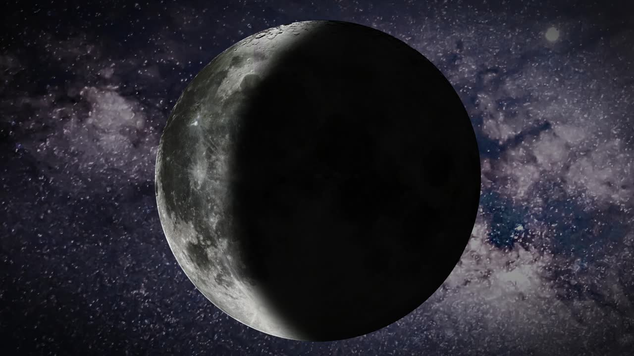 bucle de animación continuo de todas las fases de la luna con el fondo de la vía láctea