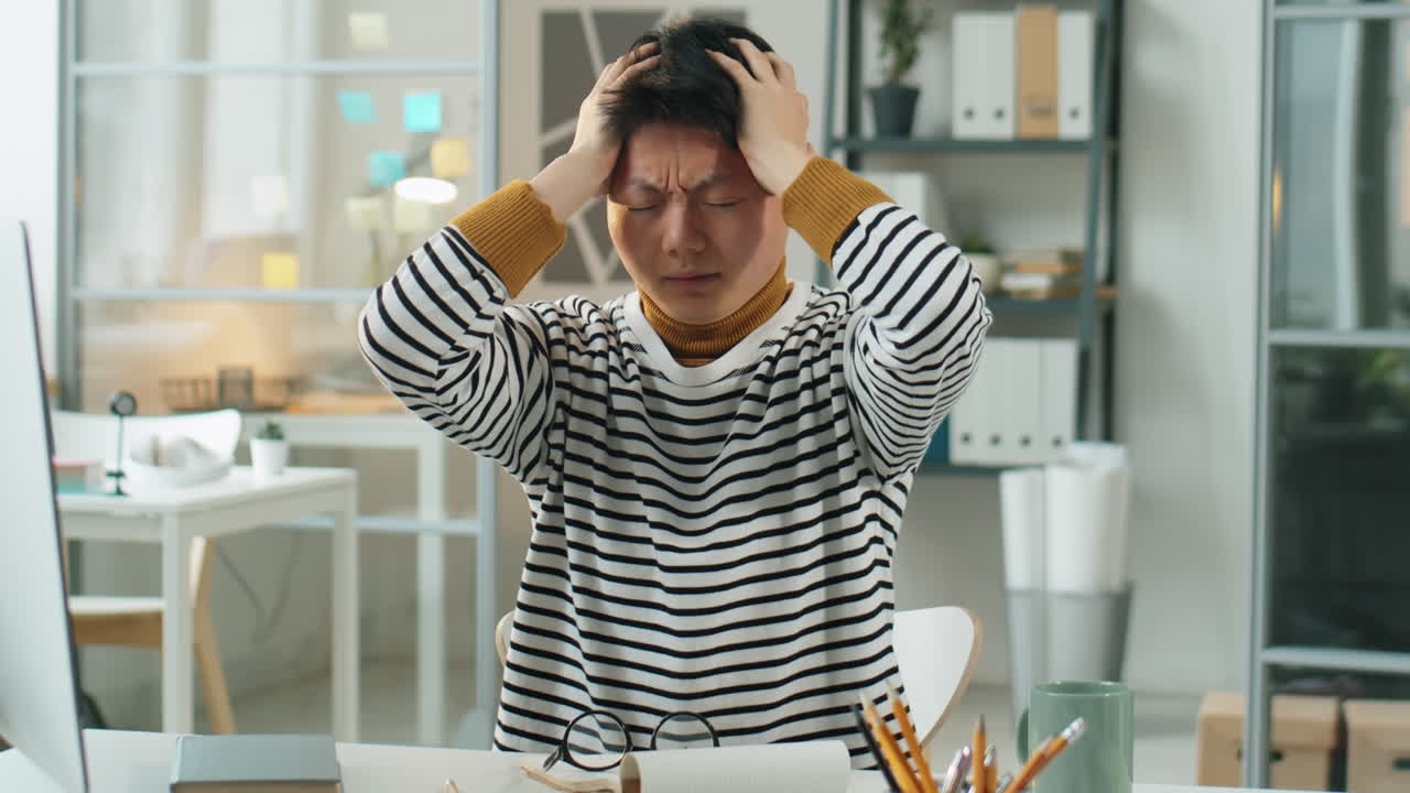 Time Lapse of Asian Woman Suffering from Office Noise