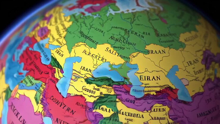 Mappa dettagliata dell'Asia Centrale e del Medio Oriente su un globo
