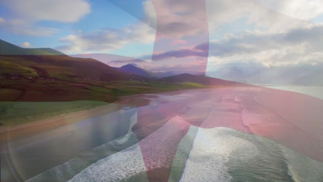 animación de la bandera de inglaterra soplando sobre las olas en el mar