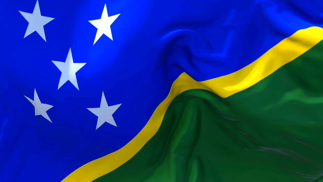 Solomon Islands Flag Waving in Wind Slow Motion Animation . 4K Realistic Fabric Texture Flag Smooth Blowing on a windy day Continuous Seamless Loop Background.