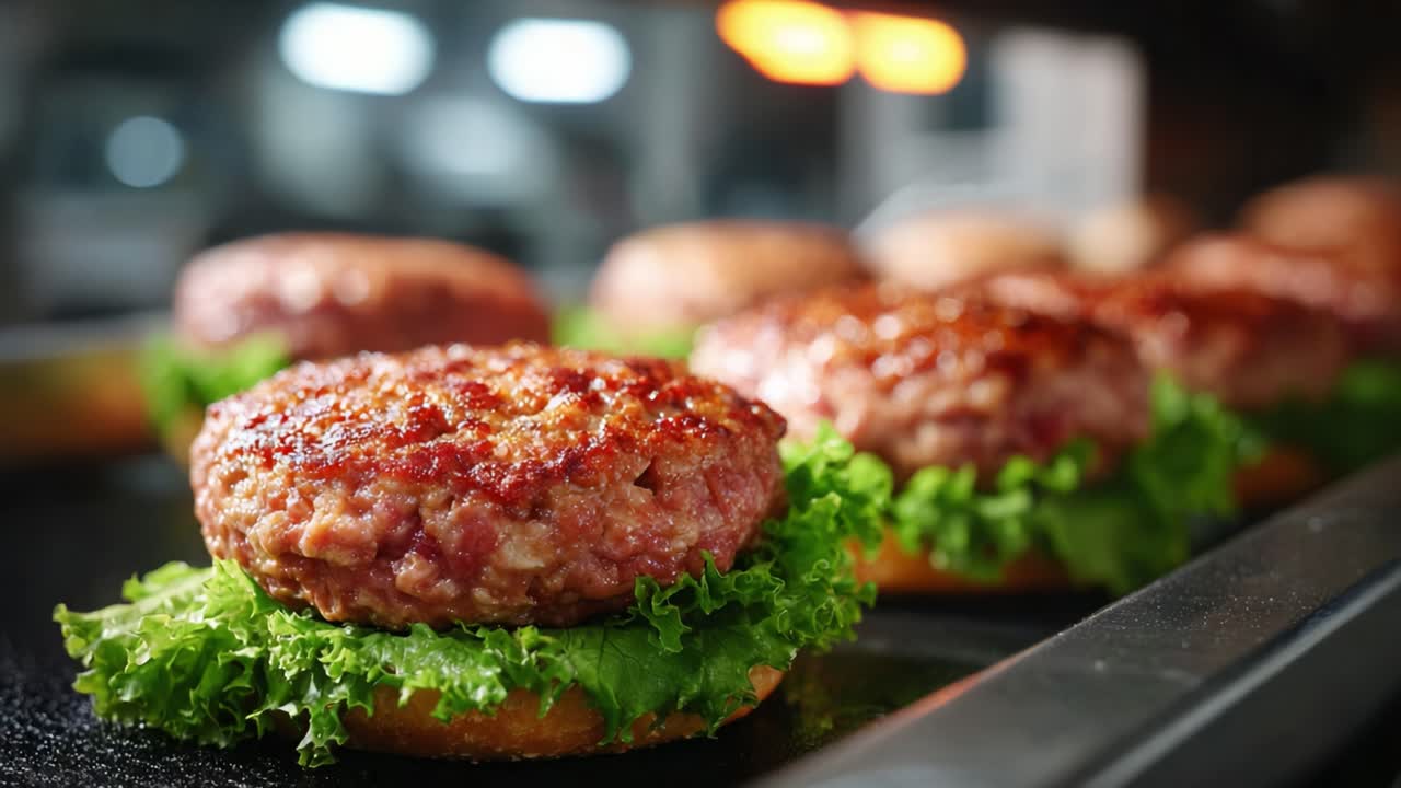Delicious Beef Burgers Grilling to Perfection, Nestled on Fresh Lettuce and Soft Buns, Ready to Satisfy Any Appetite for the Perfect Meal Experience
