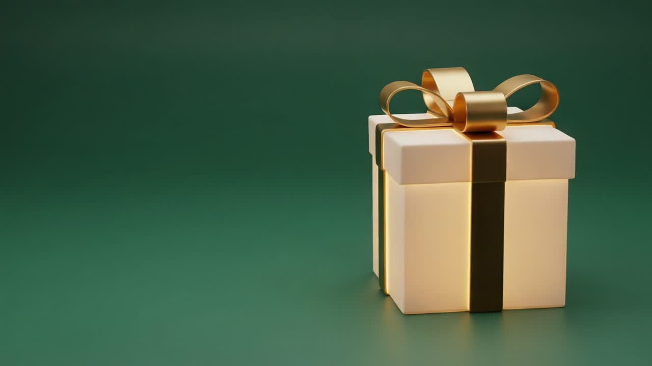 A Beautifully Wrapped Gift Box with a Golden Bow Set Against a Subtle Green Background, Perfect for Celebrations and Special Occasions