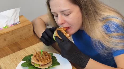 woman eating a burger