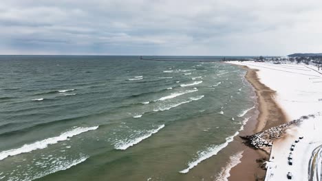 Waves of cold winter water crashing on the coast