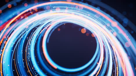 rotating glowing vortex lines and particles background, 3d rendering.
