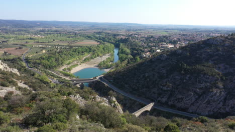 discovering herault river with bridges pont du diable aerial view sunny day