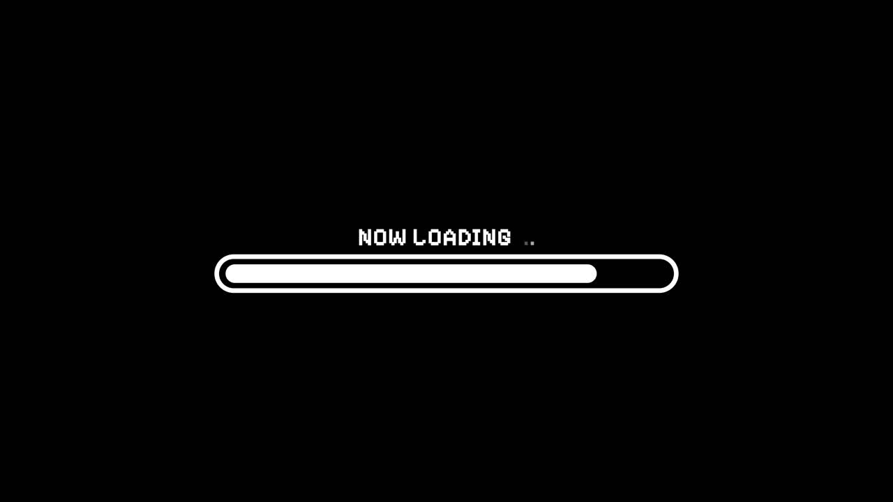 Pixelated Now Loading Progress Bar Animation on Black Background
