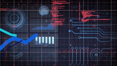 Animation-of-green-line-and-data-processing-over-legs-of-grid