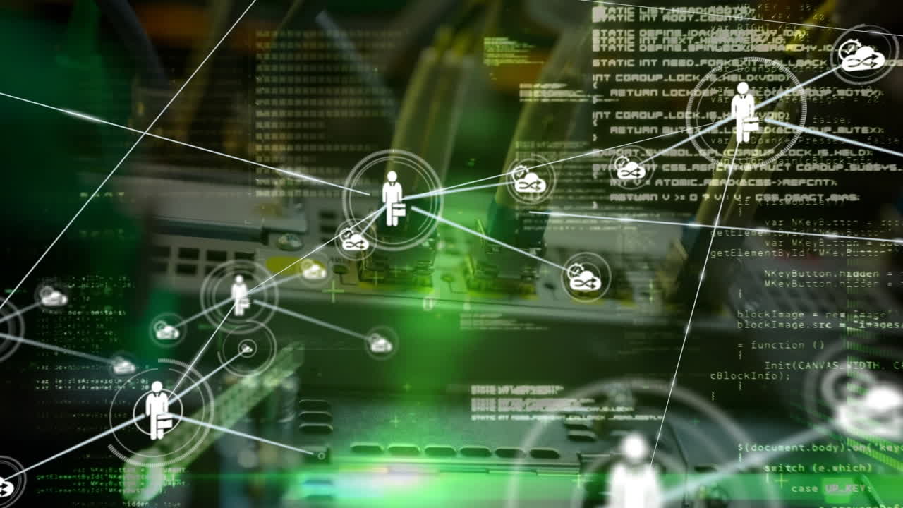 컴퓨터 서버를 통한 연결 네트워크의 애니메이션