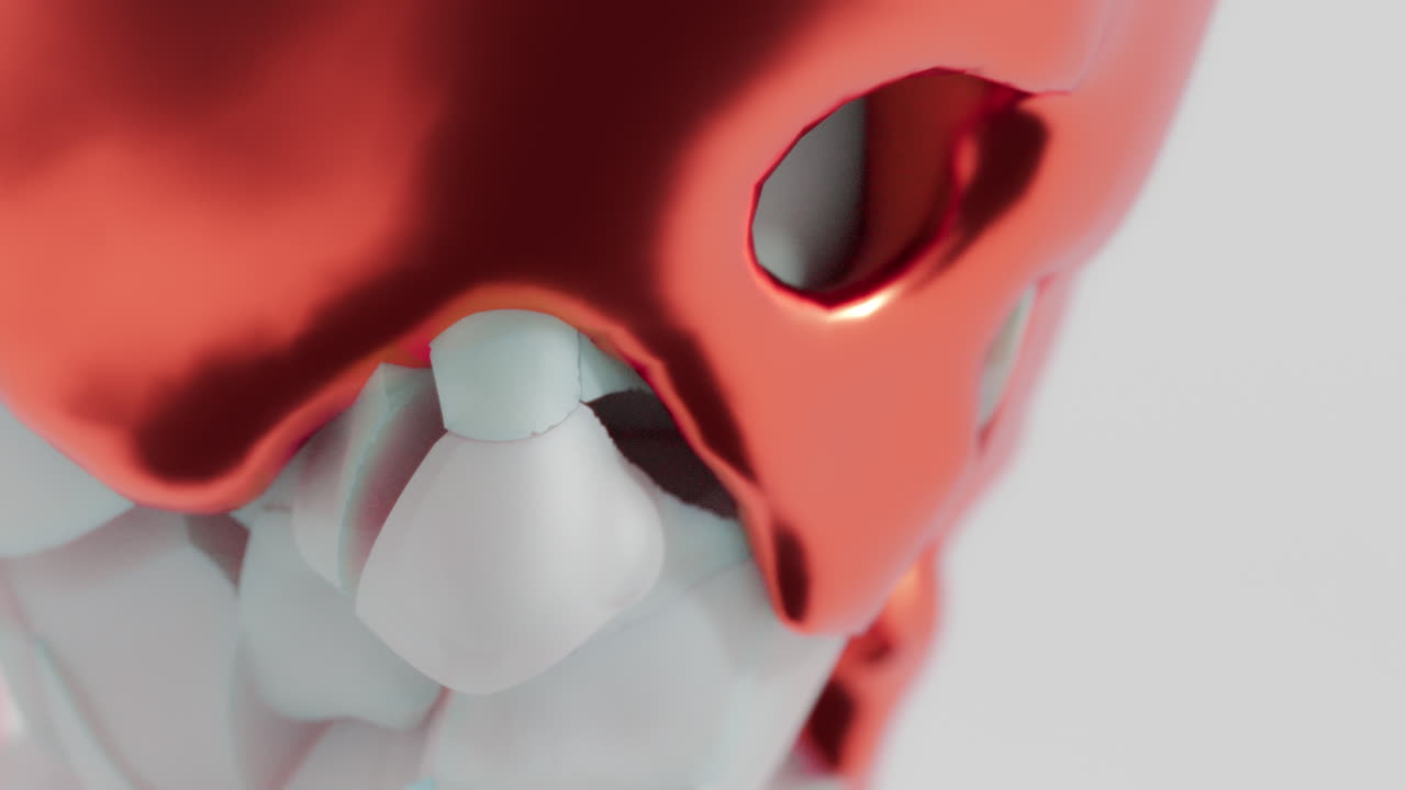 A red liquid metal flows slowly on the sculpture