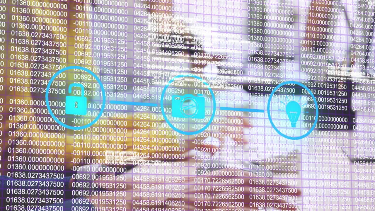 animación de un conjunto de tres iconos digitales sobre el procesamiento de datos y la gente de negocios