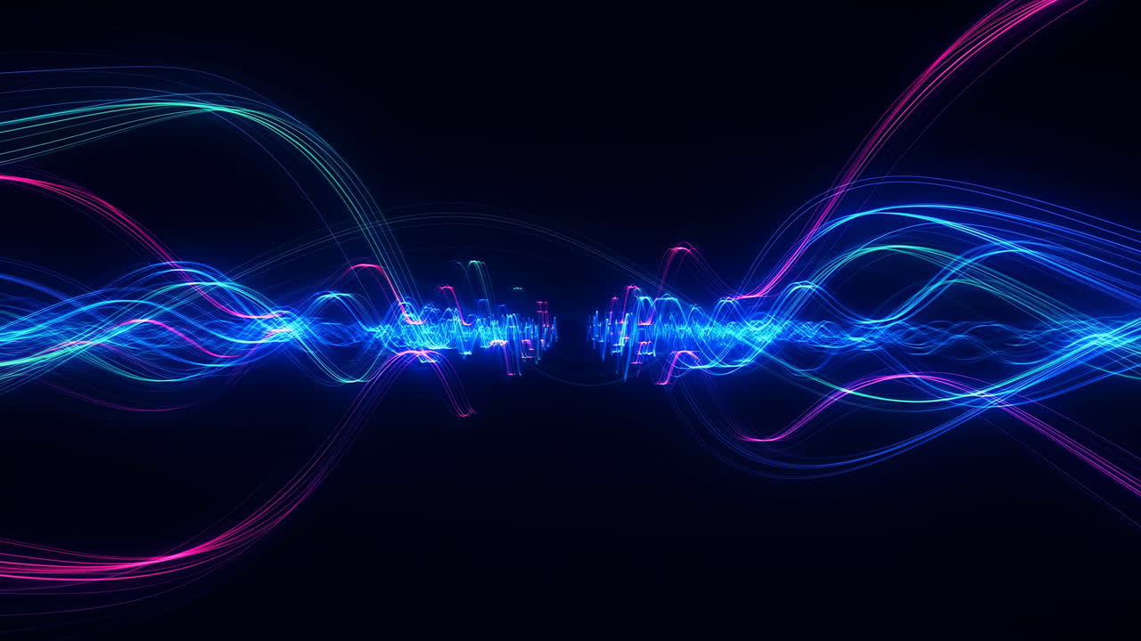 Abstract Glowing Wavy Lines Flowing on Dark Background
