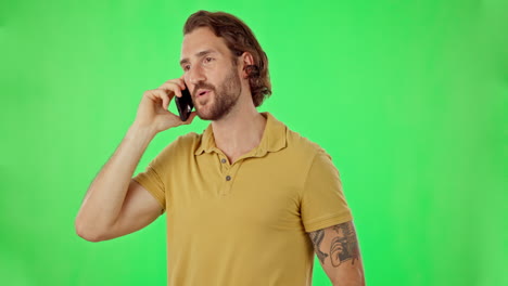 Phone-call,-talking-and-man-on-green-screen