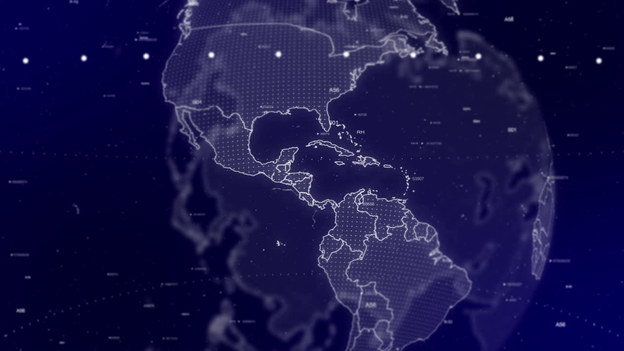 uno sfondo video cinematografico mostra un globo digitale che ruota, ingrandendo il paese della costa rica