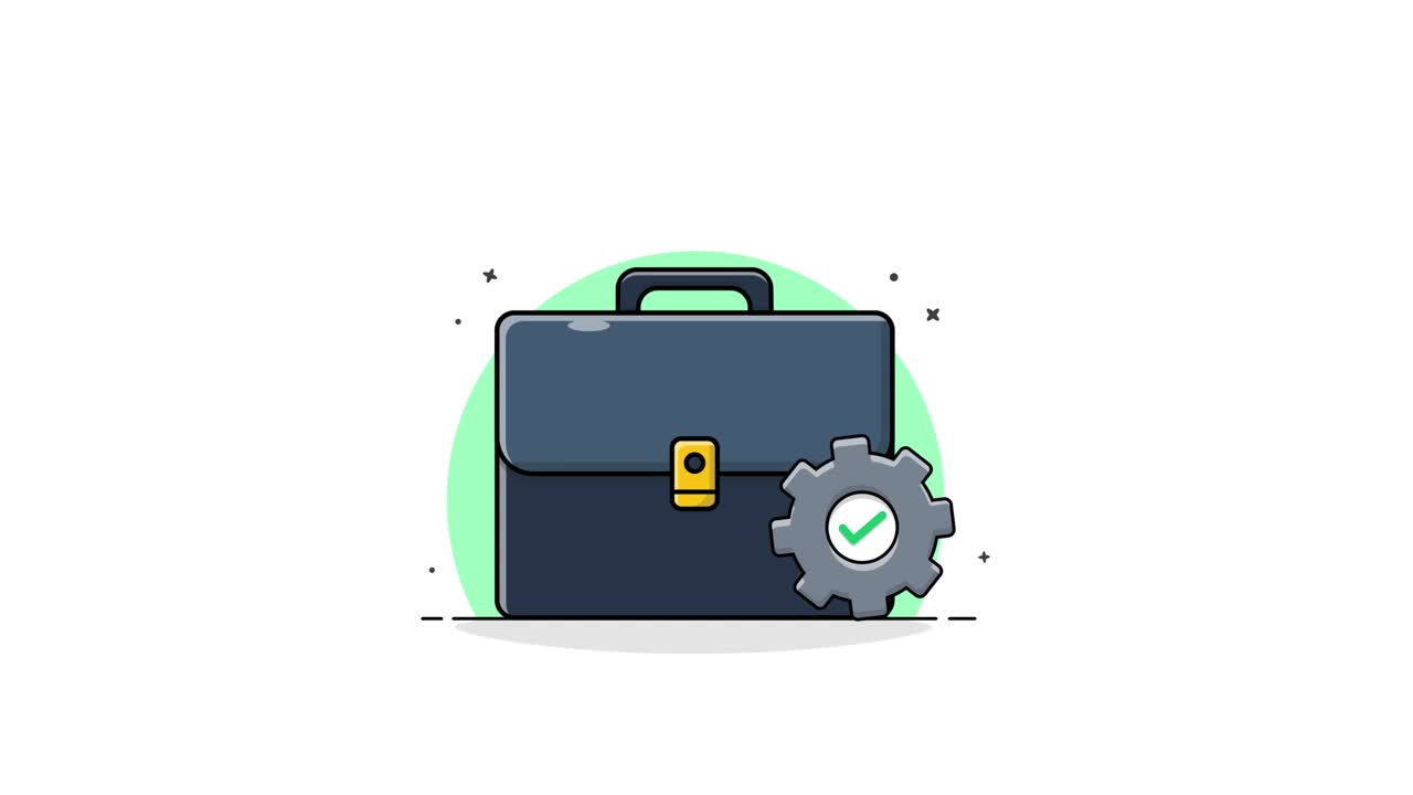 Animated Briefcase with Rotating Gear and Checkmark