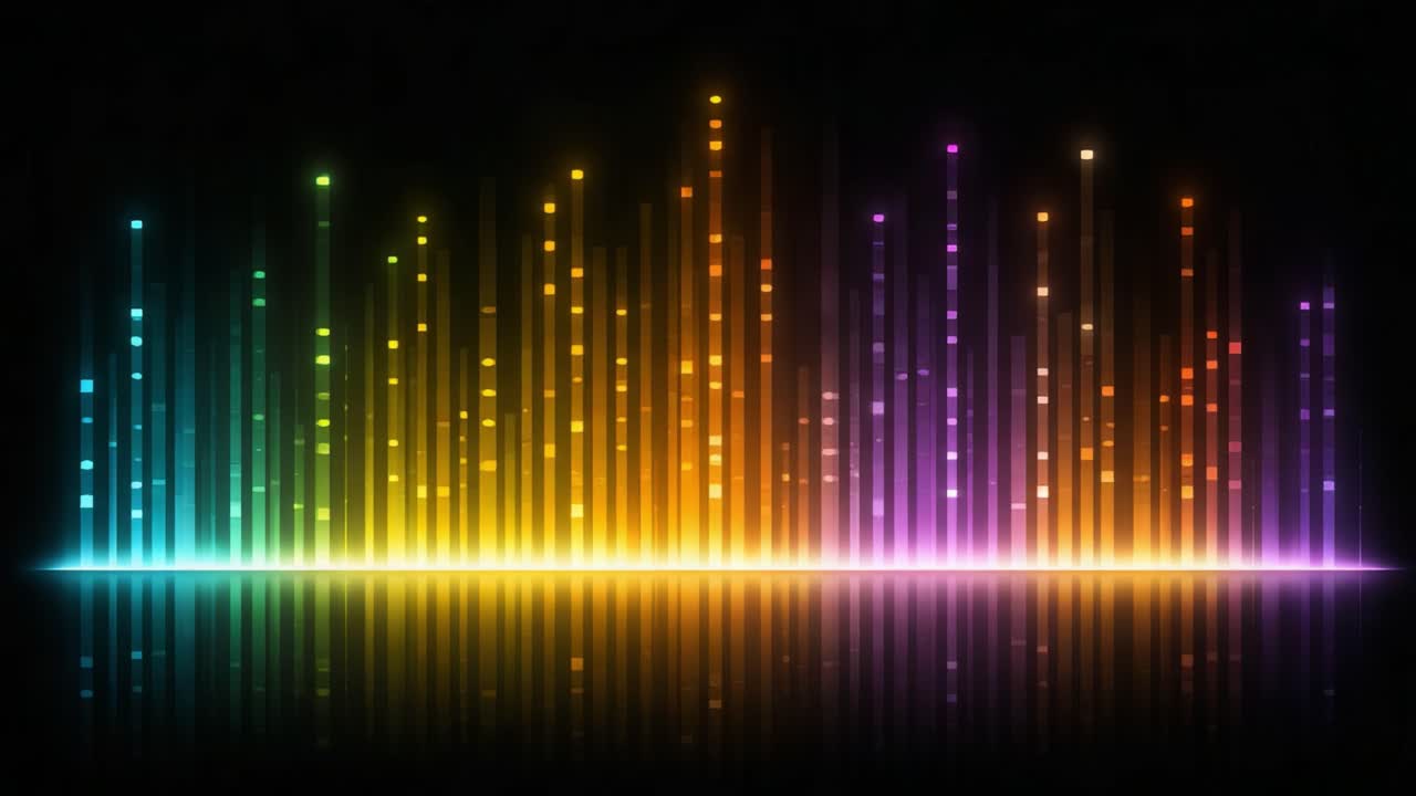 Vibrant Audio Visualizer: A Stunning Spectrum of Colorful Sound Waves in Transition Capturing the Dynamic Essence of Rhythm and Music on a Dark Background