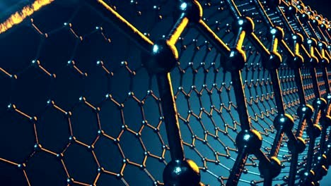 nanoestructura del átomo de grafeno animación en bucle. nanotubo en forma de panal. concepto nanotecnología y ciencias animación 3d