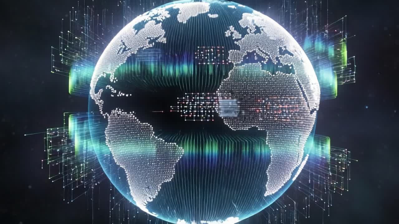 Exploring the Digital Universe: A Glimpse into a Futuristic Representation of Earth with Data Streams and Global Connectivity