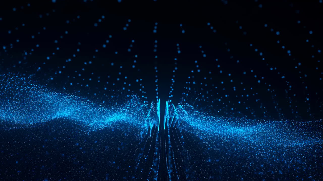 Futuristic Blue Digital Particles Flowing and Waving