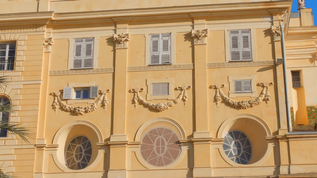 Side Exterior Details of Chapel of Mercy In Old Town Of Nice In Cote d'Azur, France. low angle shot