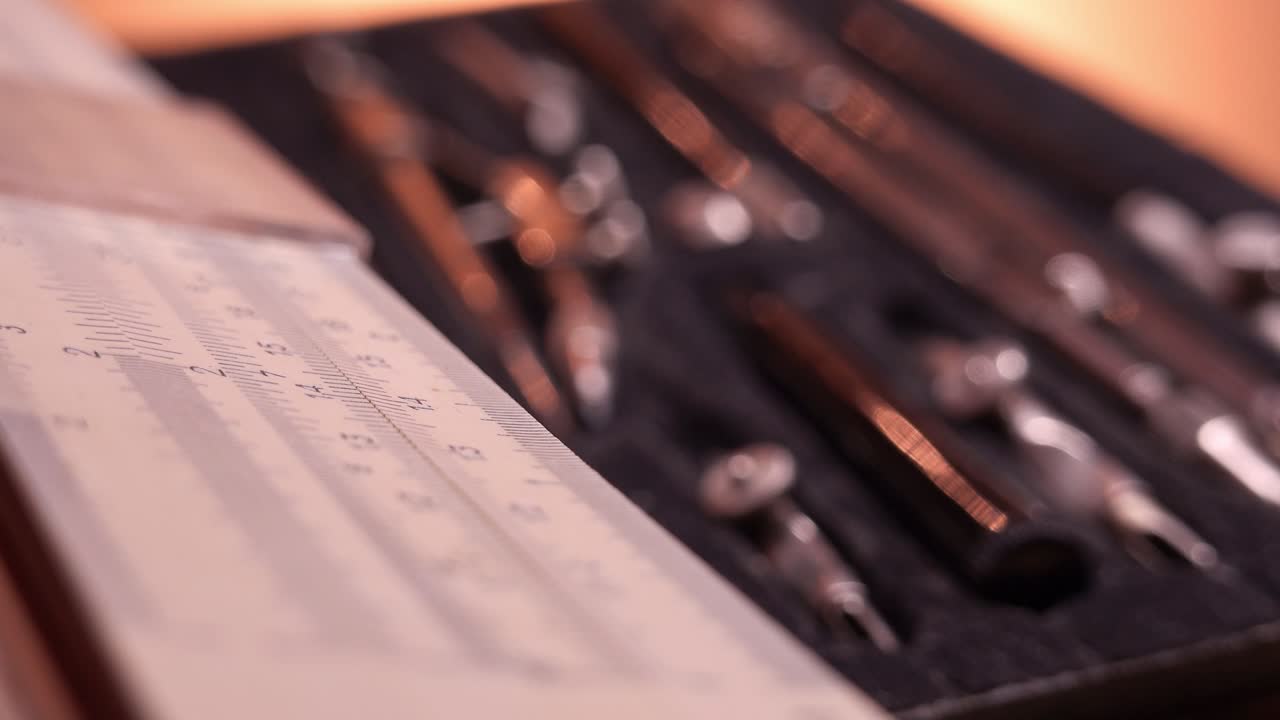 Vintage Engineering Instruments Slide Rule Compass Set Close Up