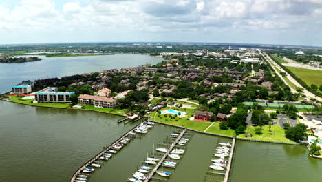 A-drone-view-in-Nassau-Bay,-Texas