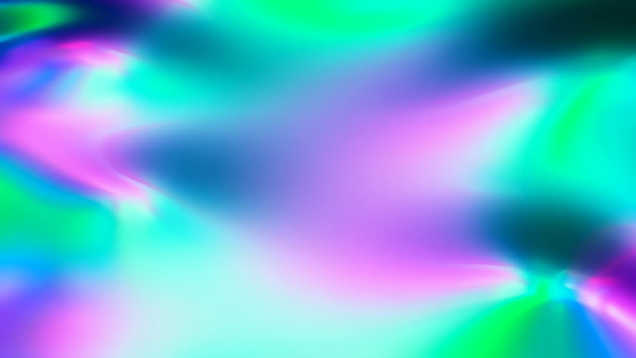 Iriserende gradientbølger i neonblåtoner, silkeaktige, flytende fargeoverganger med holografisk cyan og magenta, beroligende.