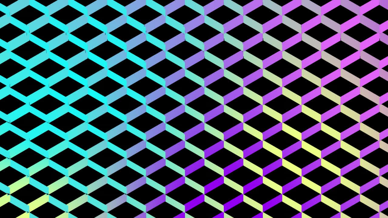 cuadrados coloridos que se mueven con un fondo de malla relativo en negro