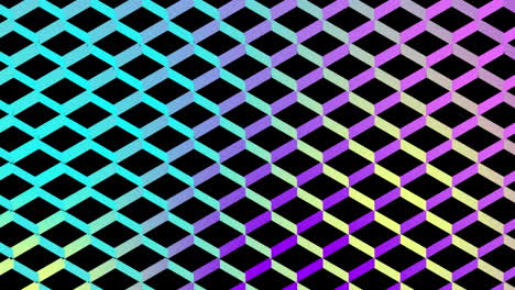 colourful squares moving with relective mesh background on black