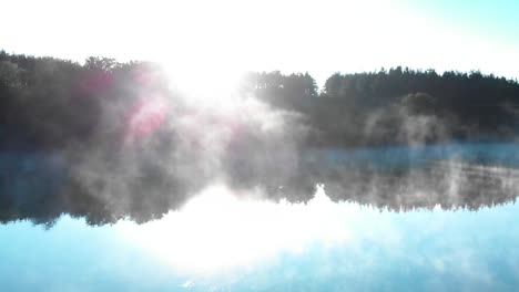 Amanecer-Sobre-El-Bosque-Frente-Al-Lago-Brumoso---Toma-Panorámica-3