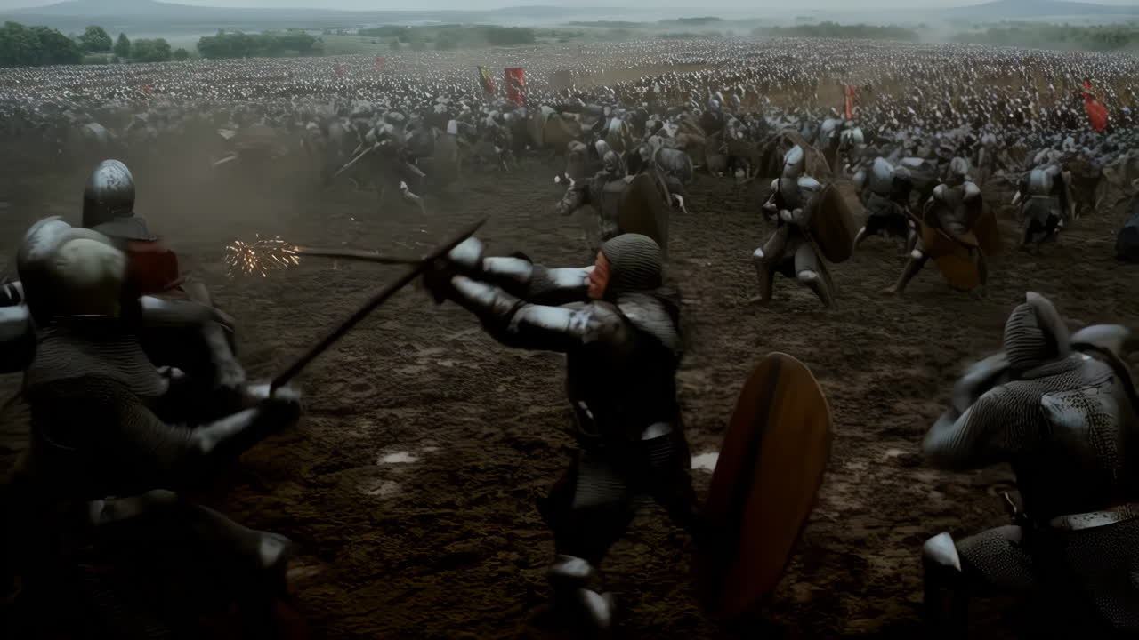Massive Medieval Battle Scene on a Muddy Field