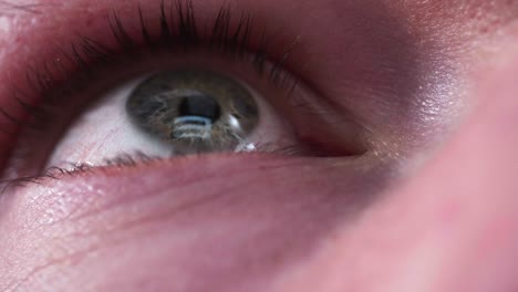 reflejo de la pantalla en el ojo verde azul de la persona en una habitación oscura 2